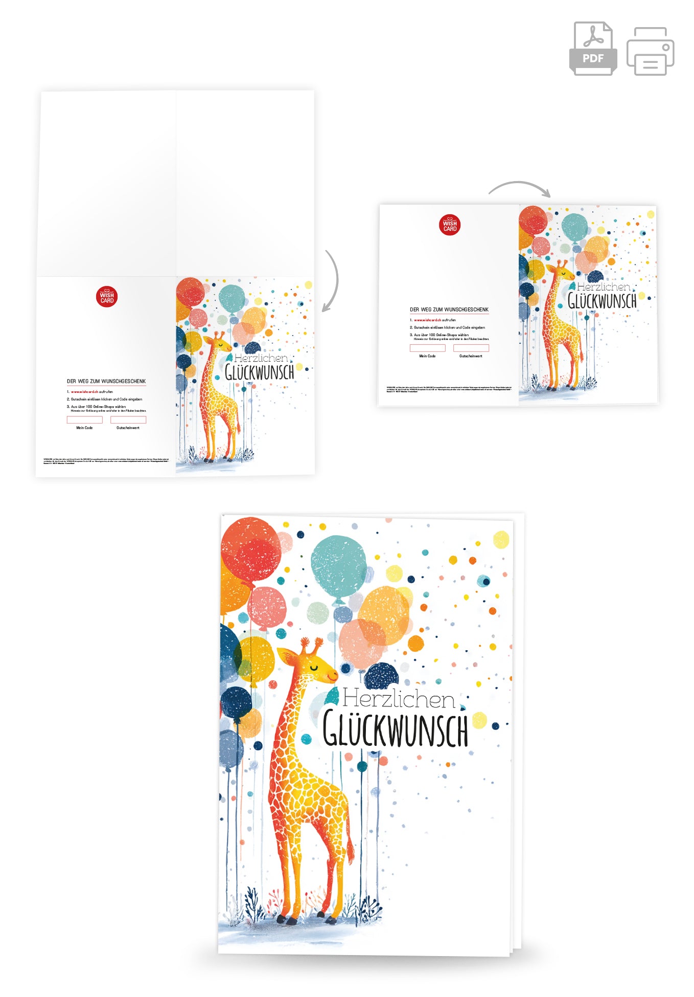 Herzlichen Glückwunsch - Giraffe und Ballons