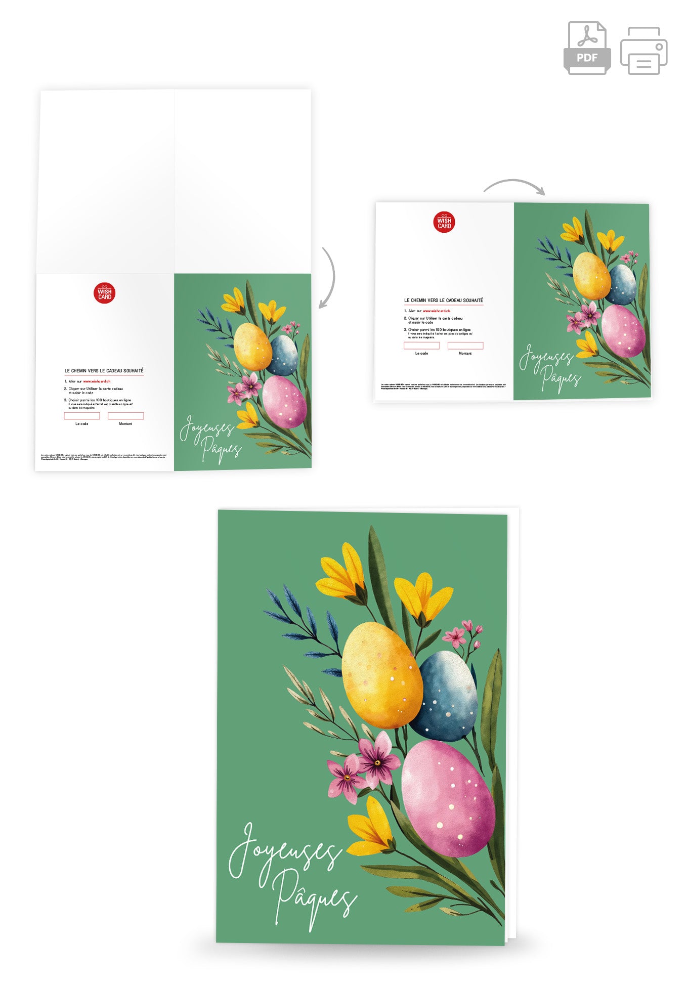 Joyeuses Pâques - Œufs et fleurs vertes