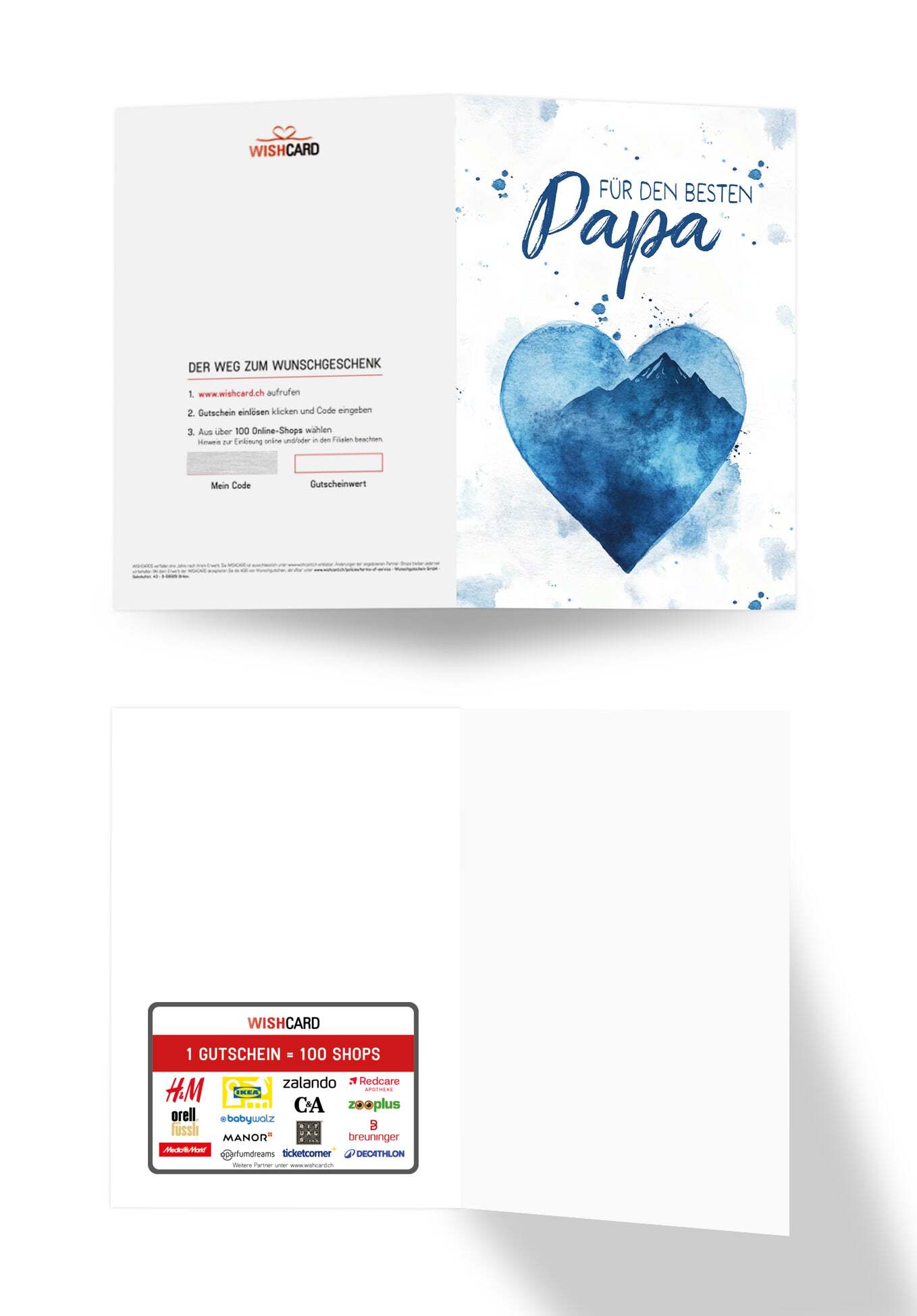 Für den besten Papa - Aquarellherz blau