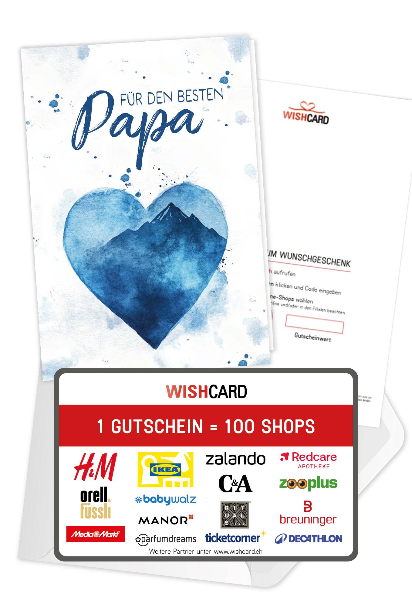 Für den besten Papa - Aquarellherz blau