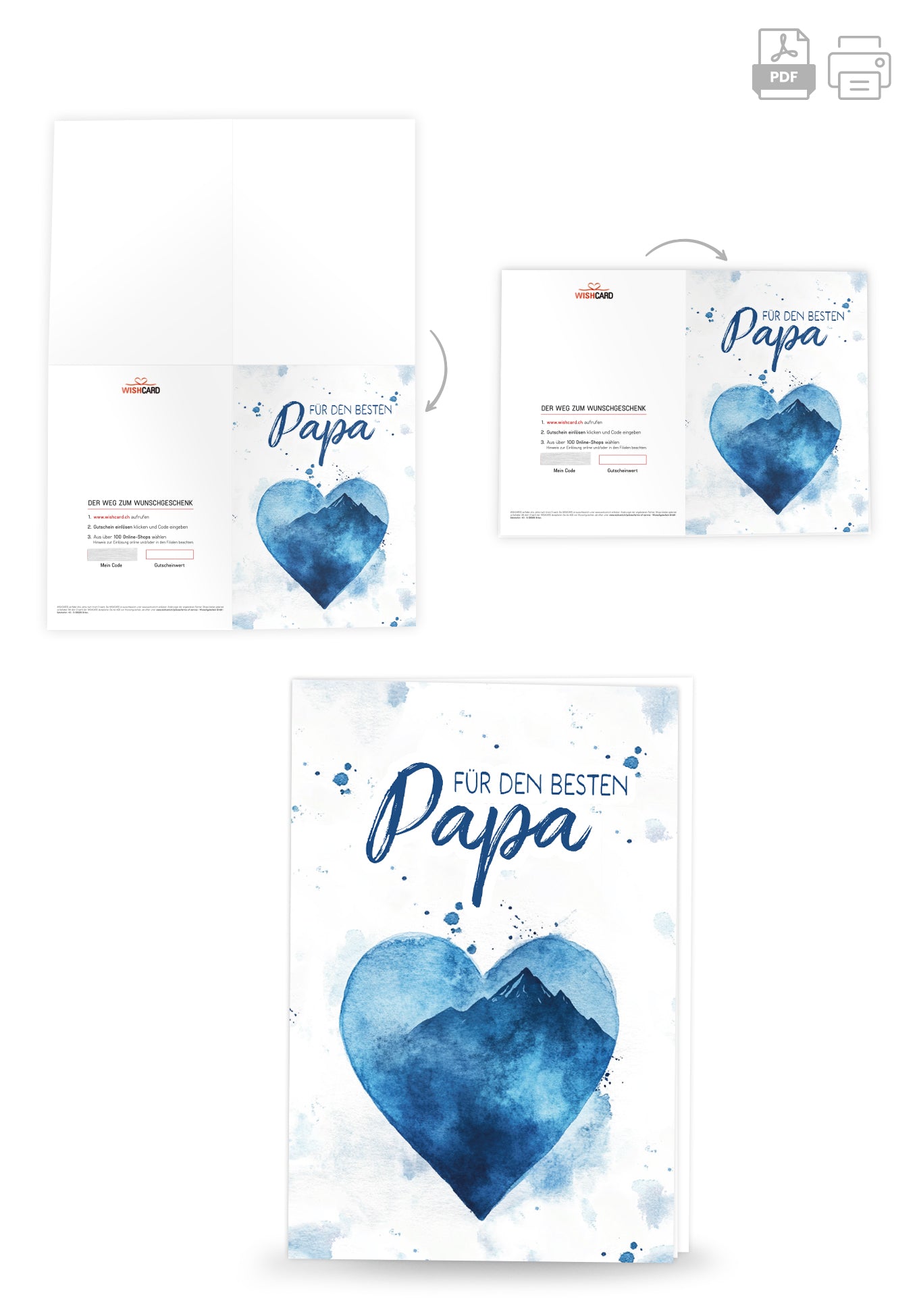 Für den besten Papa - Aquarellherz blau