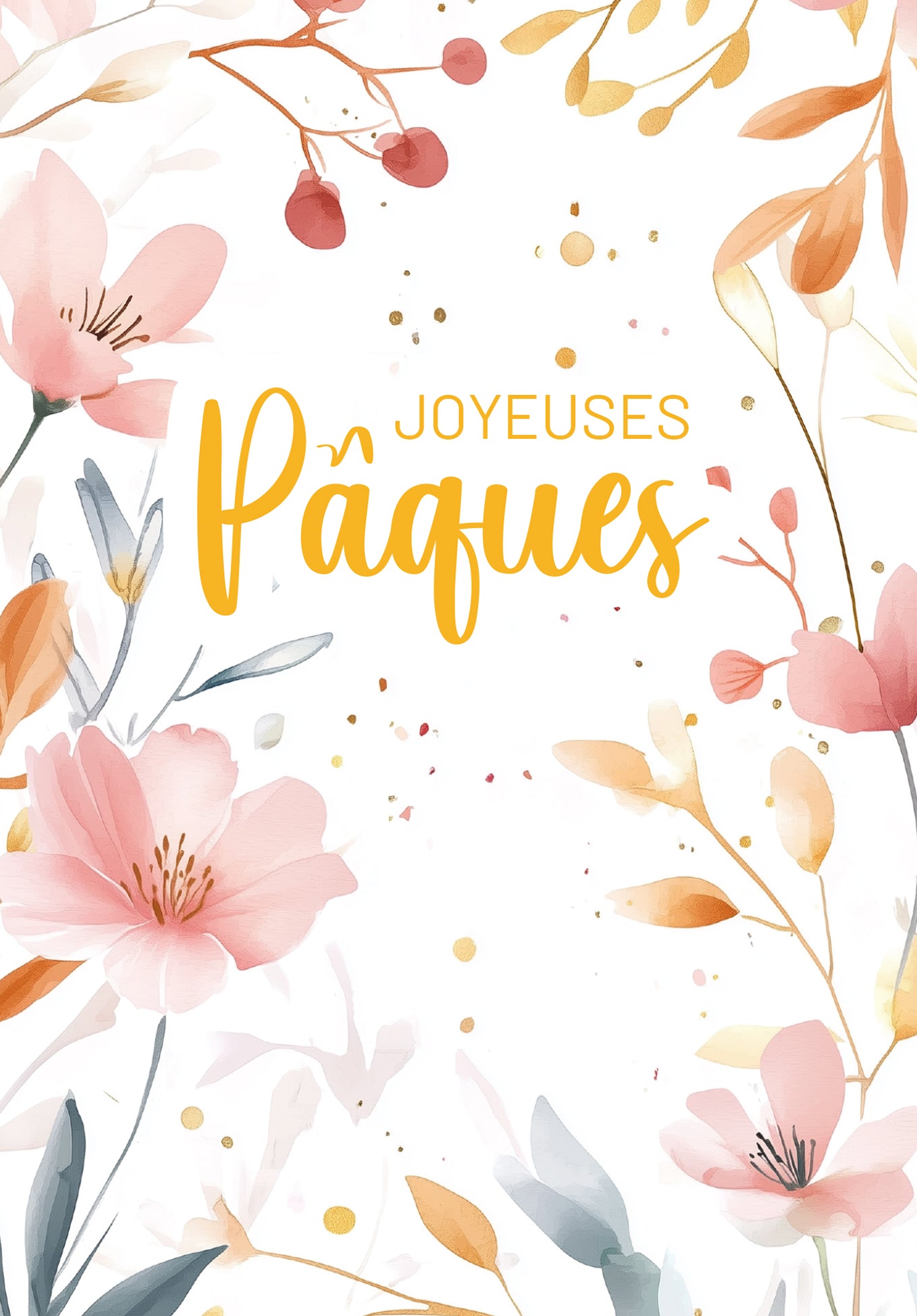 Joyeuses Pâques - Fleurs aquarelles roses