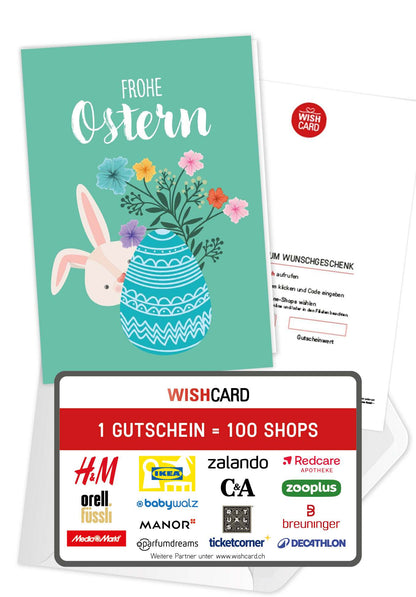 Frohe Ostern - Hase mit Ei Türkis