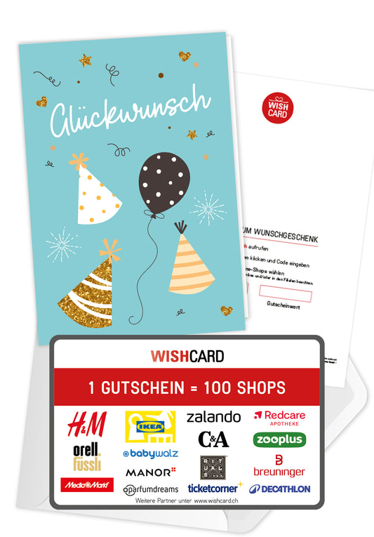 Glückwunsch - Ballons und Hüte Blau