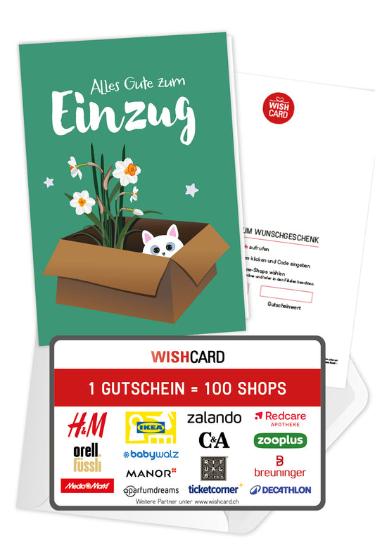 Alles Gute zum Einzug - Katze und Blume