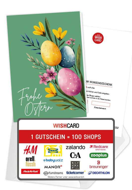 Frohe Ostern - Eier und Blumen Grün
