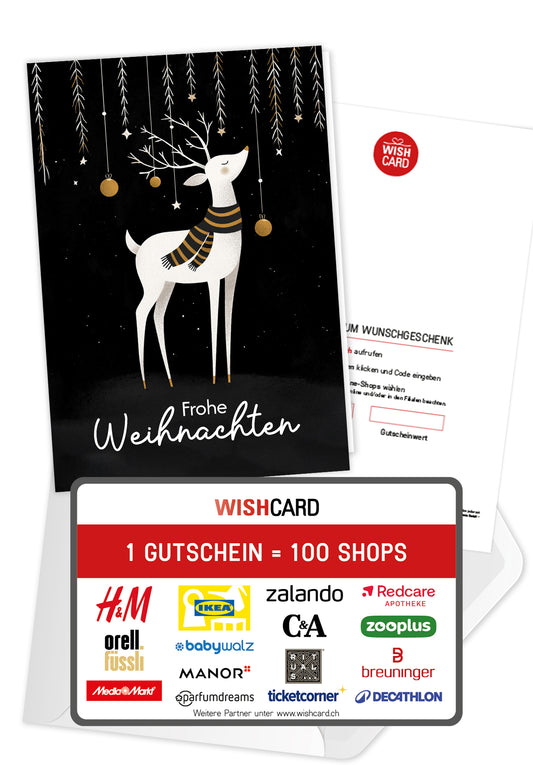 Frohe Weihnachten - Rentier Schwarz Weiß Gold