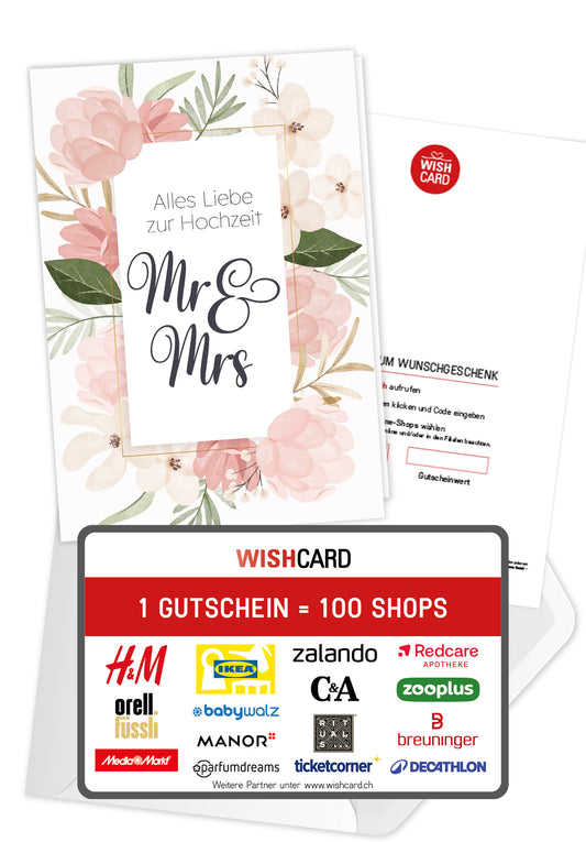 Alles Liebe zur Hochzeit Mr & Mrs - Blumen Rosa