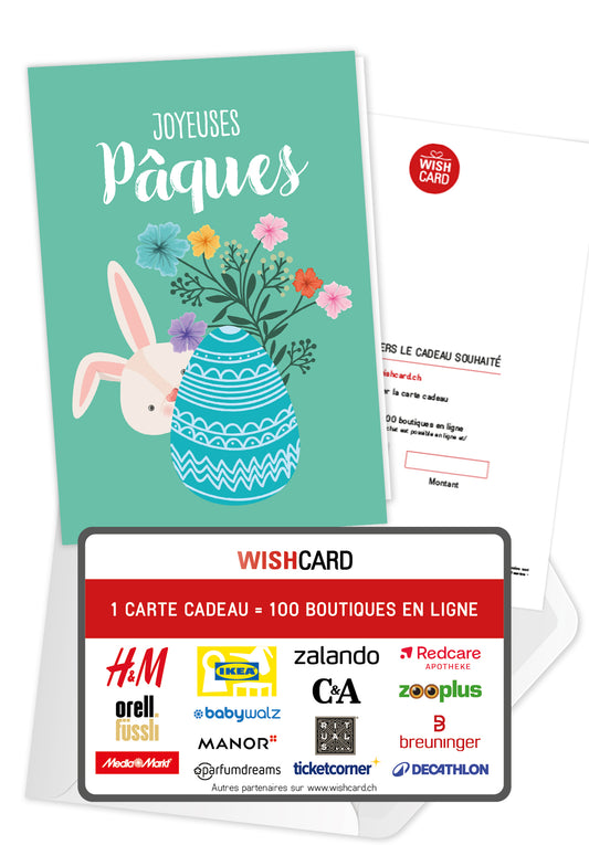 Joyeuses Pâques - Lapin avec œuf turquoise