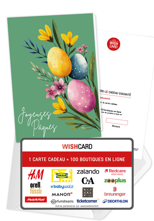 Joyeuses Pâques - Œufs et fleurs vertes