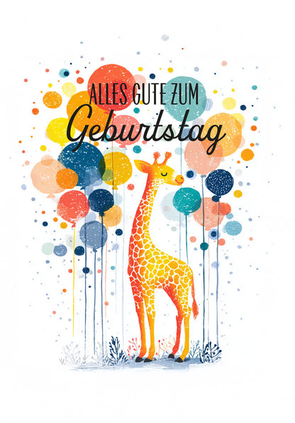 Alles Gute zum Geburtstag - Giraffe und Ballons