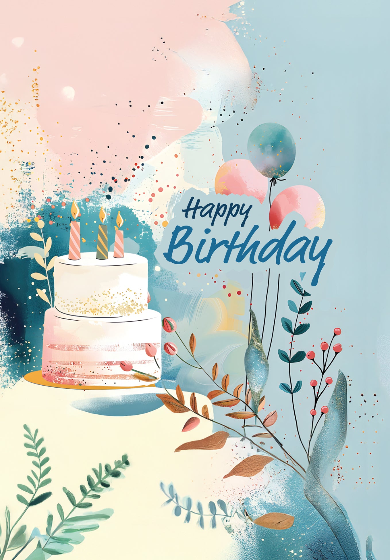 Happy Birthday - Torte und Ballons Blau