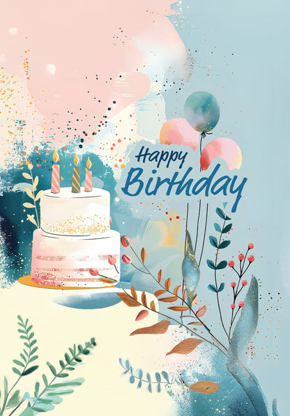 Happy Birthday - Torte und Ballons Blau