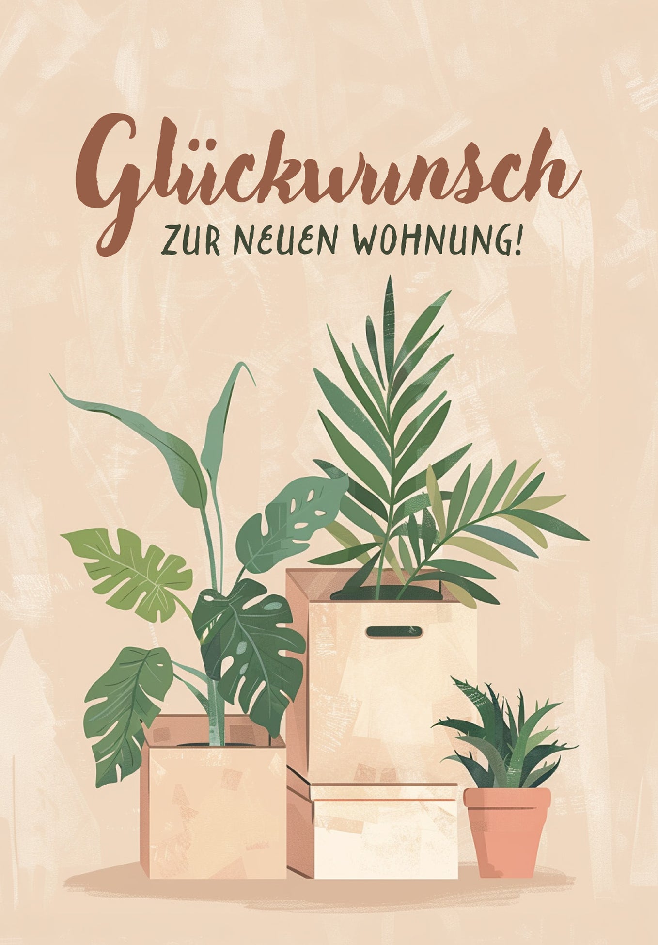 Glückwunsch zur neuen Wohnung - Kartons und Pflanzen