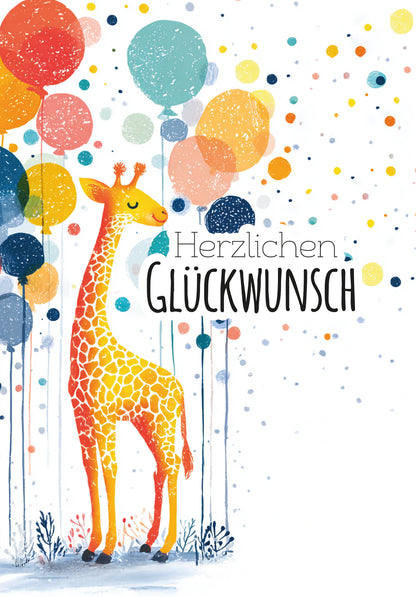 Herzlichen Glückwunsch - Giraffe und Ballons