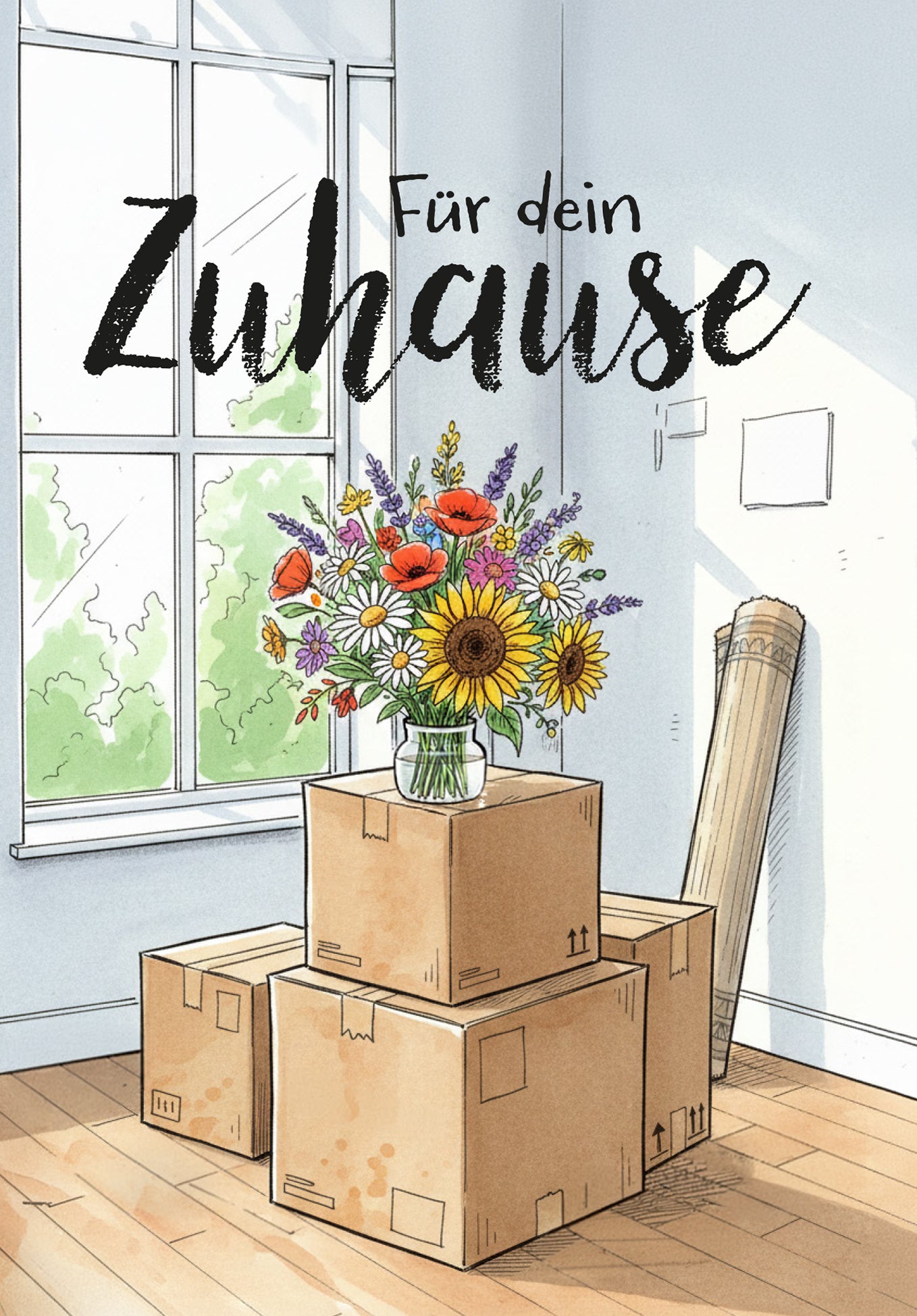 Für dein Zuhause - Blumenstrauß und Kartons