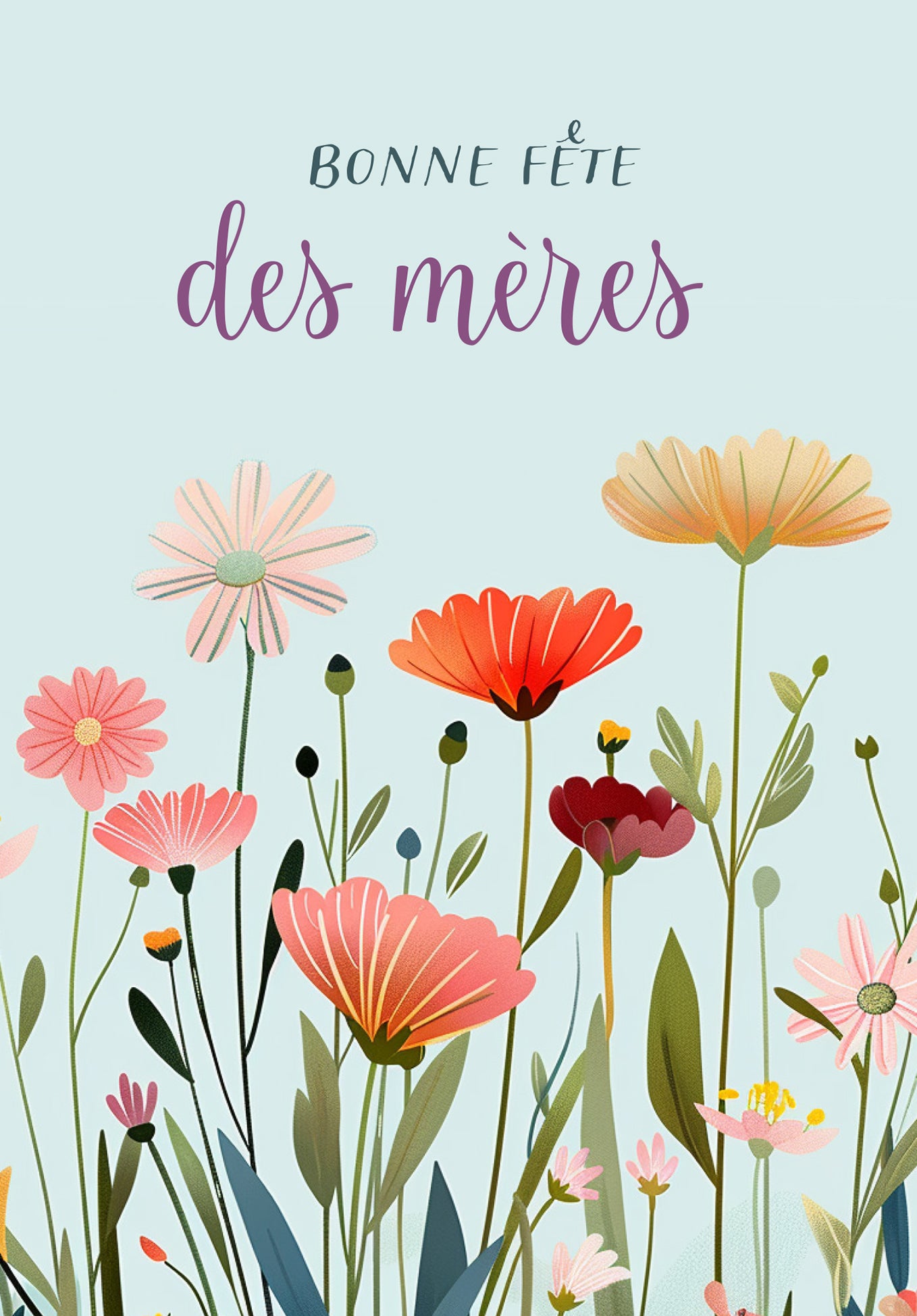 Bonne fête des mères - Un pré fleuri bleu