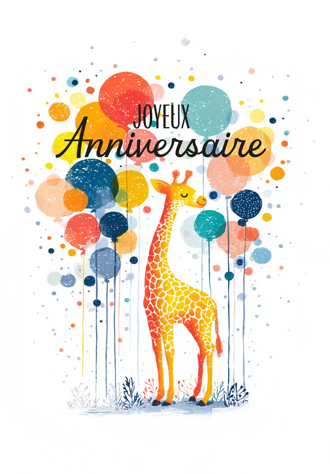 Joyeux Anniversaire - Girafe et ballons