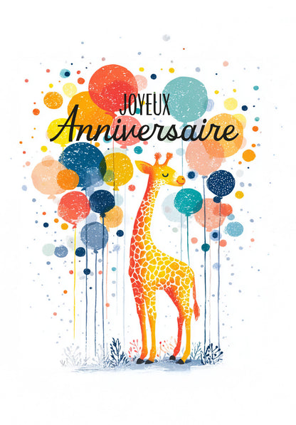 Joyeux Anniversaire - Girafe et ballons