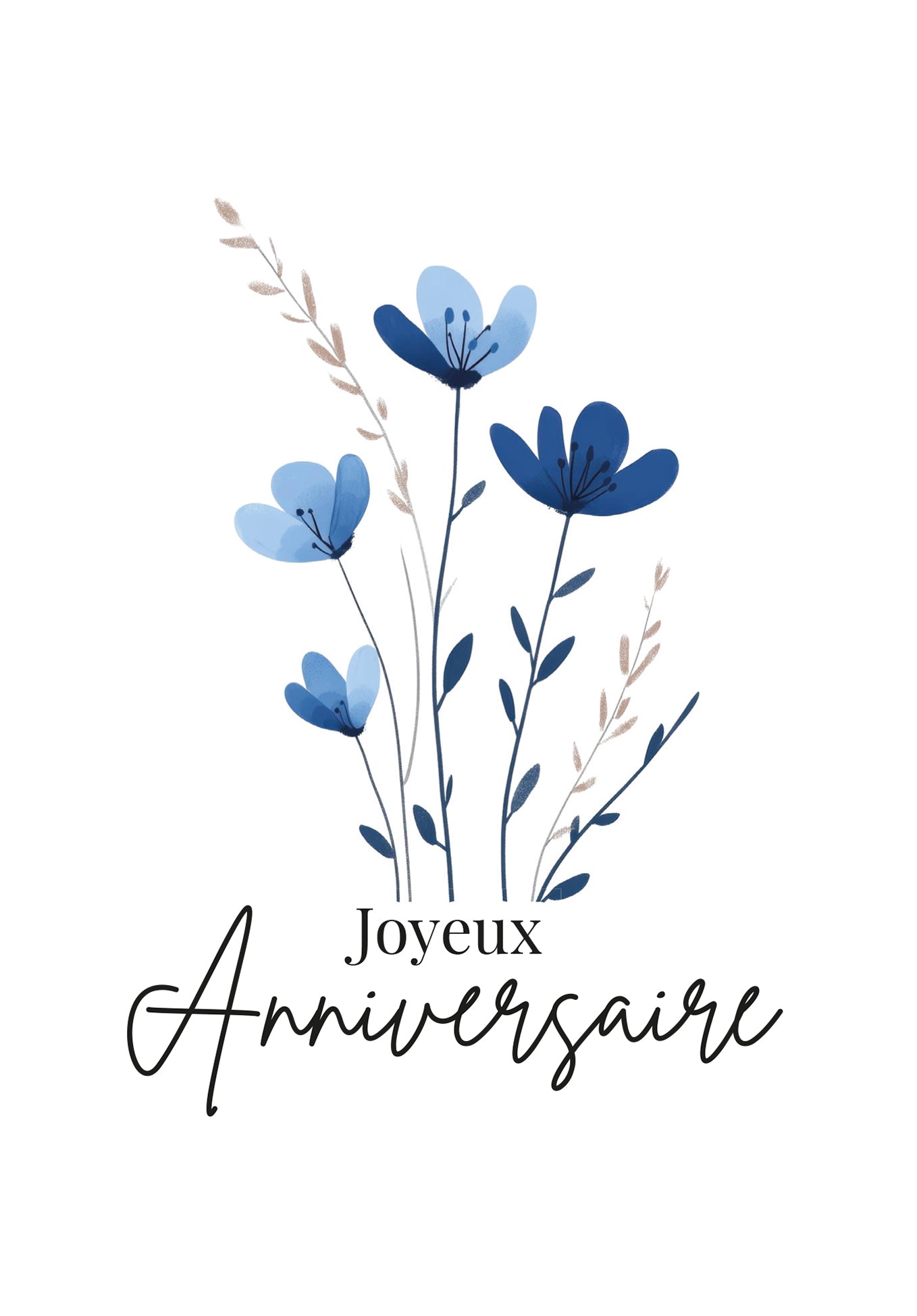 Joyeux Anniversaire - Fleurs bleues PDF