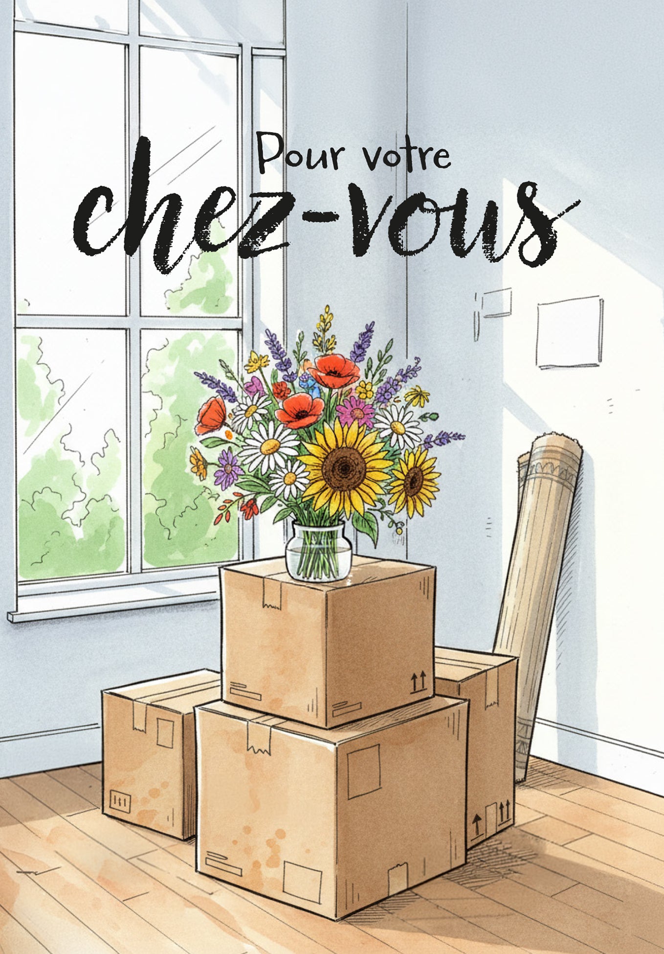 Pour votre chez-vous - Bouquet de fleurs et cartons