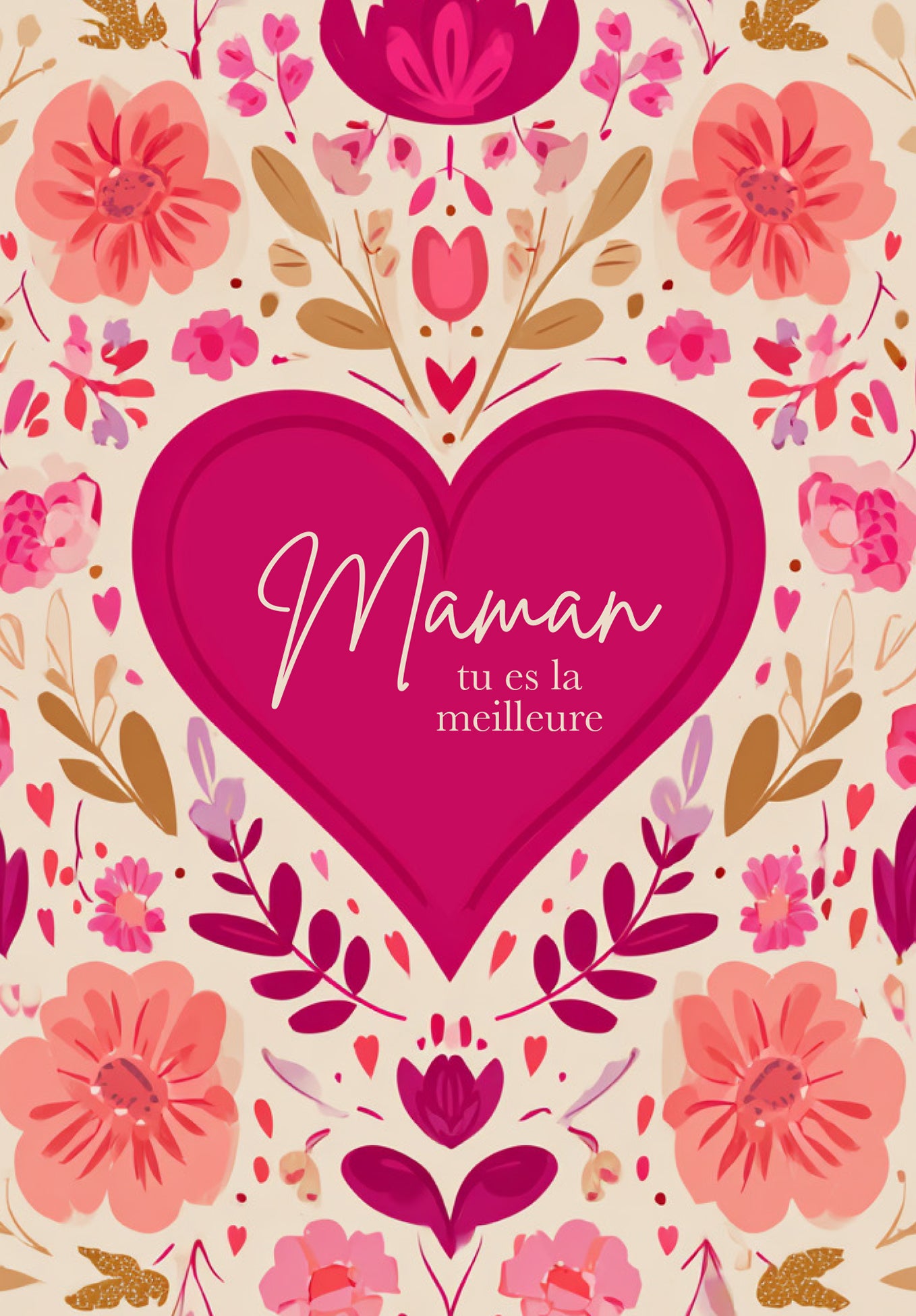 Maman tu es la meilleure - Un cœur à motif floral