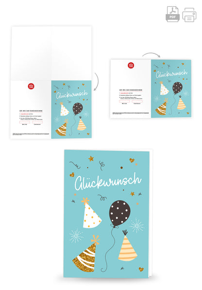 Glückwunsch - Ballons und Hüte Blau