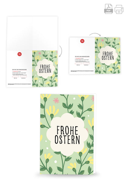 Frohe Ostern - Blumenmuster Grün