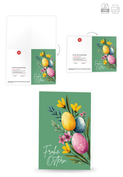 Frohe Ostern - Eier und Blumen Grün