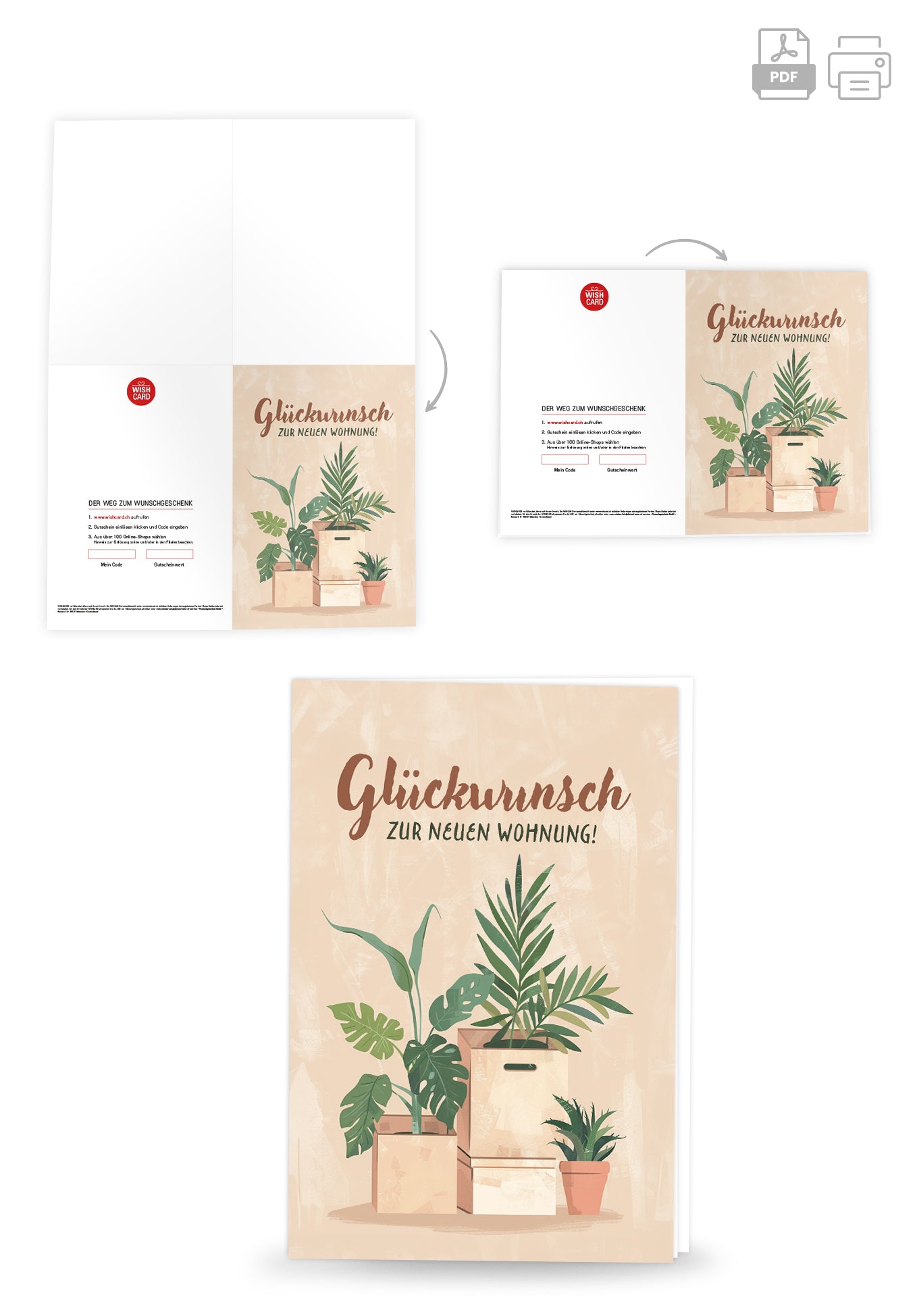 Glückwunsch zur neuen Wohnung - Kartons und Pflanzen