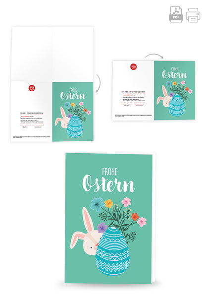Frohe Ostern - Hase mit Ei Türkis