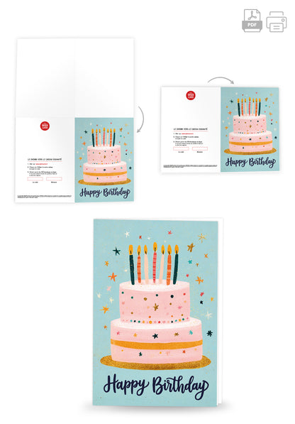 Happy Birthday - Gâteau bleu rose PDF