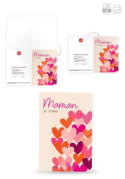 Maman Je t'aime - Cœurs rose orange